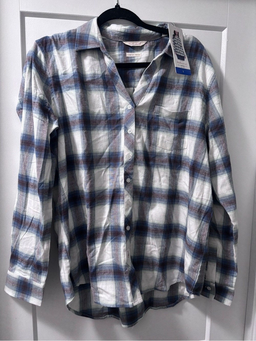 Weatherproof vintage White and Blue Plaid Button-Down Shirt